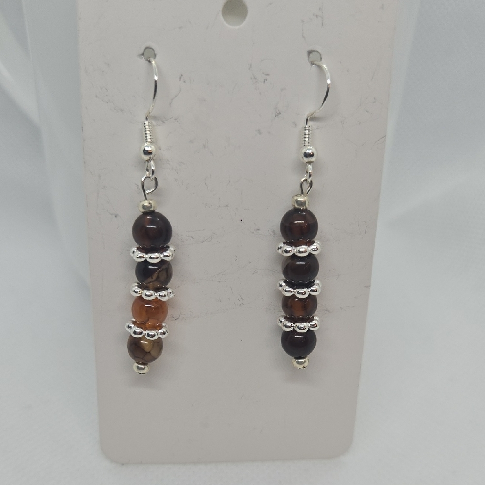 Elegant Silver and Brown Beaded Earrings